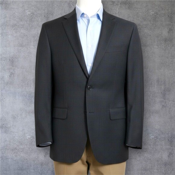 CALVIN KLEIN Men Blazer 46L Gray/Blue Wool Sport Coat 2-Button Jacket Windowpane - Picture 4 of 15